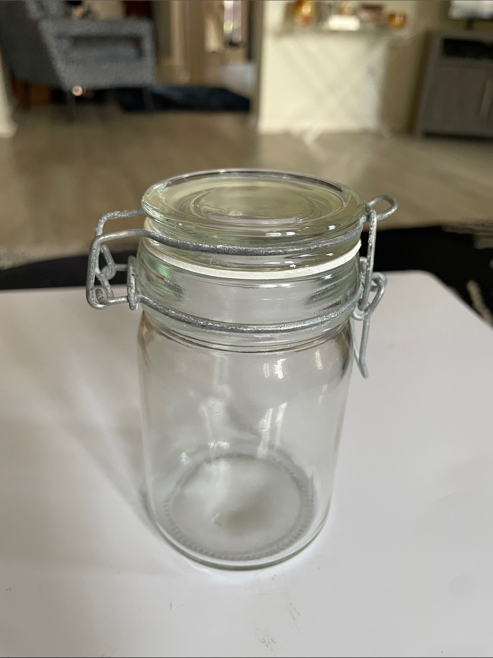 Vintage Style Clear Glass Airtight Storage Jar with Metal Clamp Lid - Clear